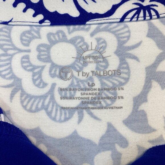 T By TALBOTS Blue Floral UPF 50+ Sun Protection Stretch Knit Top Lp PETITE - Picture 5 of 14
